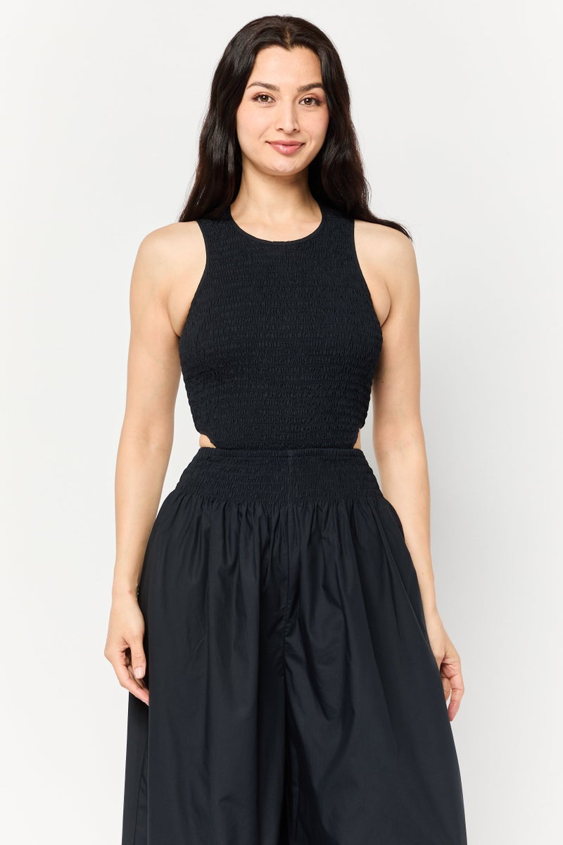 ESPRIT Women Textured Sleeveless Jumpsuit, Black - Image 4