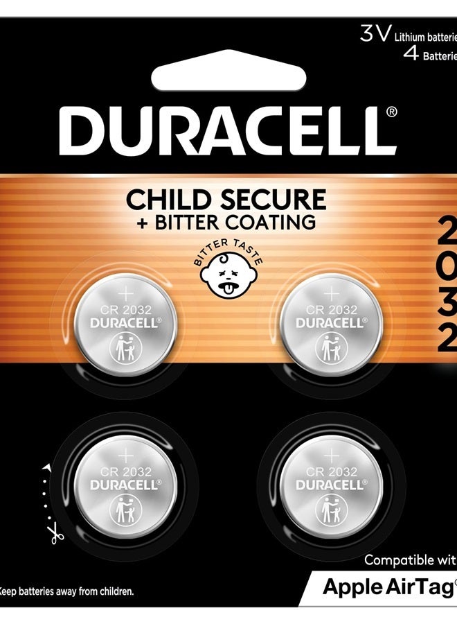 Duracell Duracell 2032 Lithium Battery. 4 Count Pack. Child Safety Features. Compatible with Apple AirTag, Key Fob, and other devices. CR2032 Lithium 3V Cell. 2032 Battery, Lithium Coin Battery - Image 1