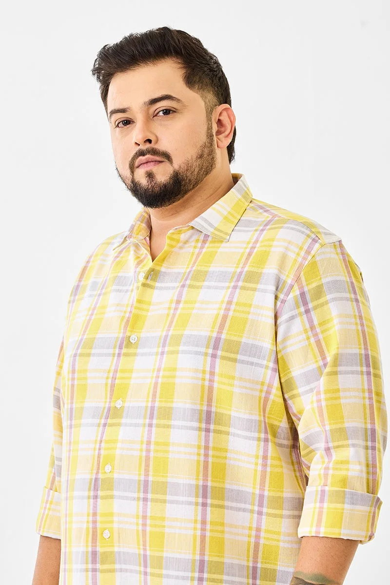 سنيتش قميص كاروهات مقاس كبير من مزيج الكتان