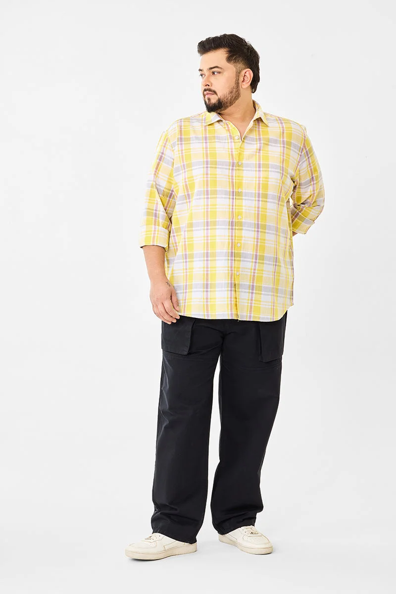 SNITCH Linen Blend Checks Plus Size Shirt