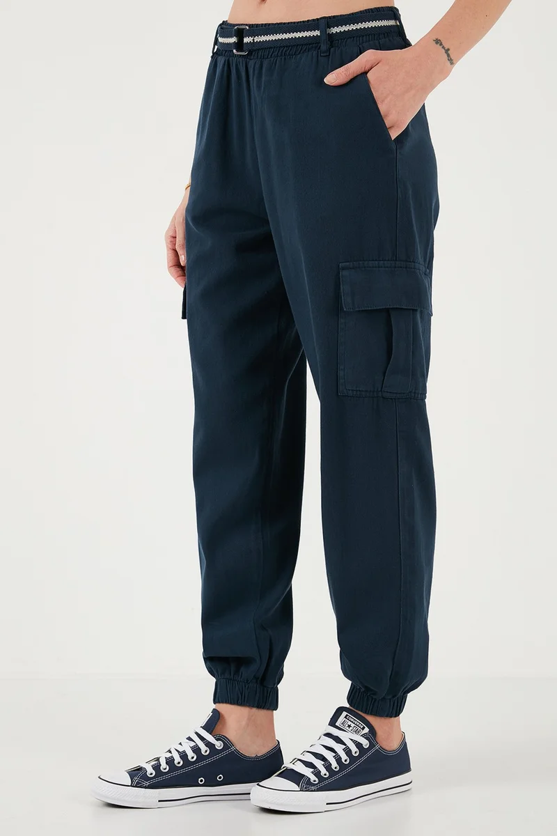 Lela Cotton Standard Fit Normal Waist Elastic Leg Belted Jogger Pants Women's Trousers 668YP5045
