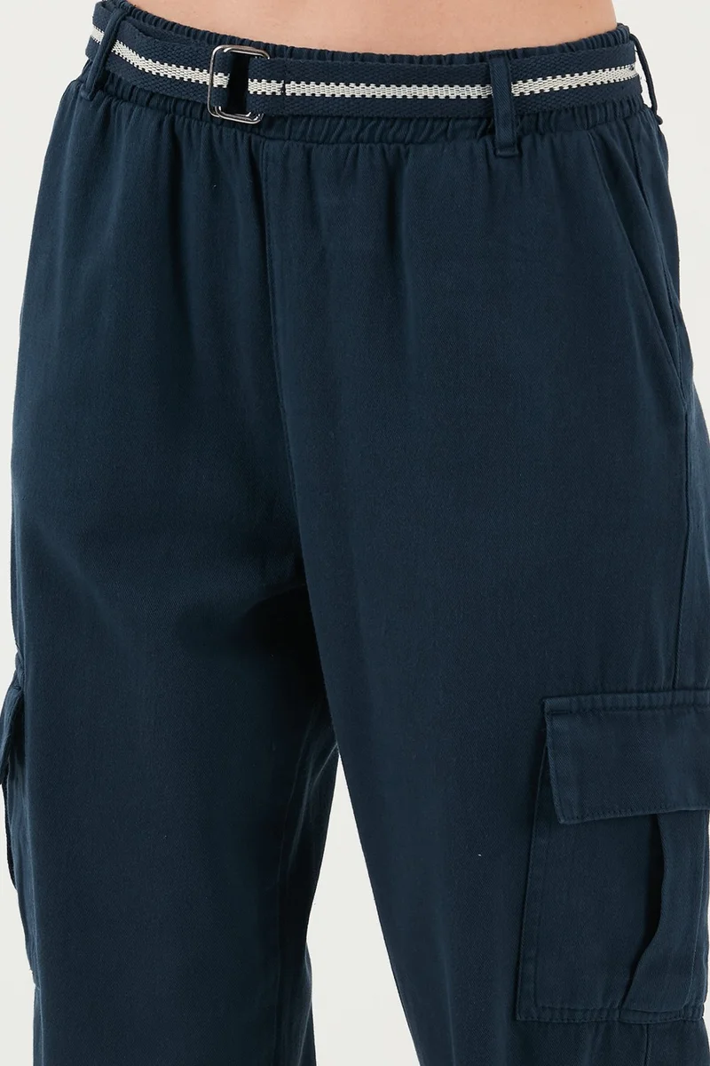 Lela Cotton Standard Fit Normal Waist Elastic Leg Belted Jogger Pants Women's Trousers 668YP5045