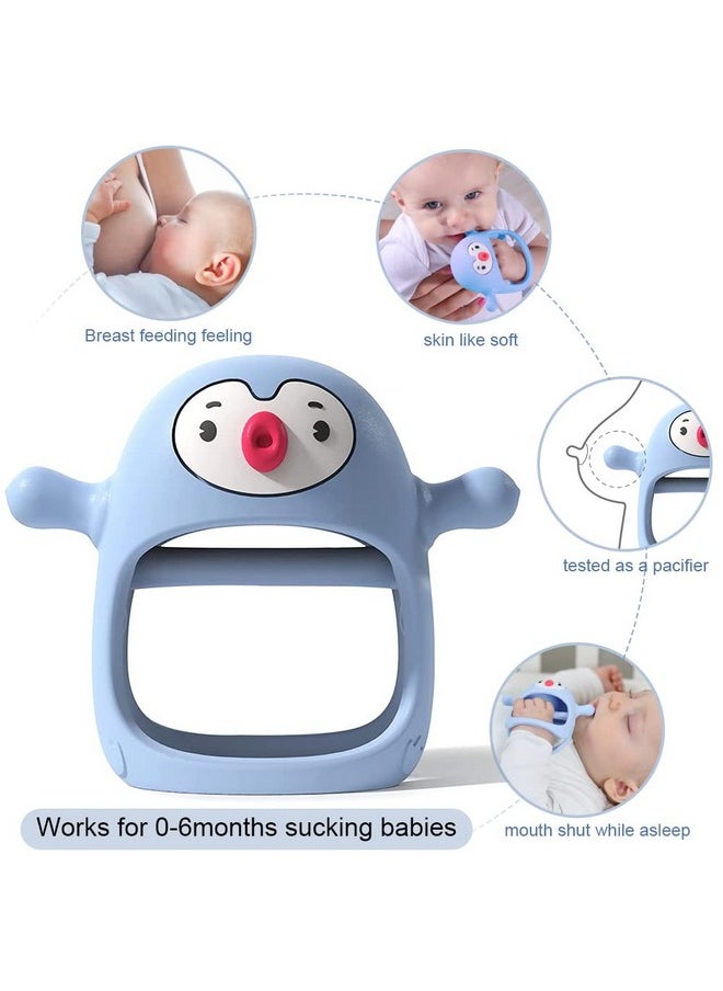 Smily Mia Smily Mia Baby Teething Toys for 0-6Months, Teethers for Babies 3-6Months | Penguin Teether | Hand Teether |Teething Mittens for Teething Relief, Baby Pacifier |New Born Essentials, Light Blue  - Image 3