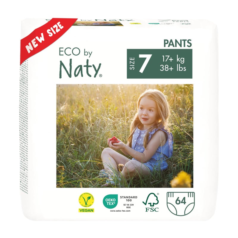 ECO by Naty Eco by Naty Baby Nappies Pants - Environmentally Friendly Premium Organic Panty Nappies Made of Plant-Based Materials, Highly Absorbent and Free from Hazardous Chemicals (Size 7) | 64 Pieces (Pack of - Image 1