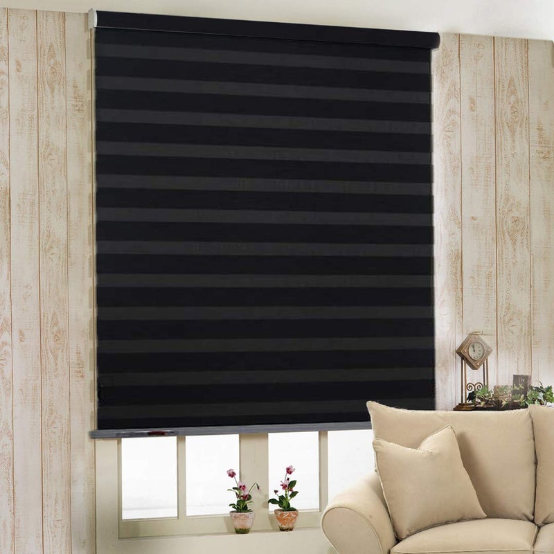 Zebra Blinds Zebra Blind for Windows Dual Layer Zebra Roller Shades Light Filtering Sheer Window Treatments Privacy Light Control for Day and Night, Color Black, W125XH200CM - Image 4