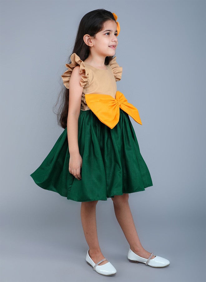 PinkChick Colourblocked Empire Bow Dress for Girls - Image 3