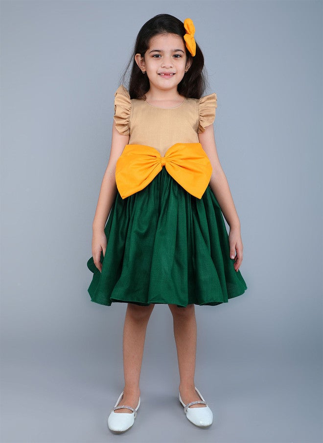 PinkChick Colourblocked Empire Bow Dress for Girls - Image 1