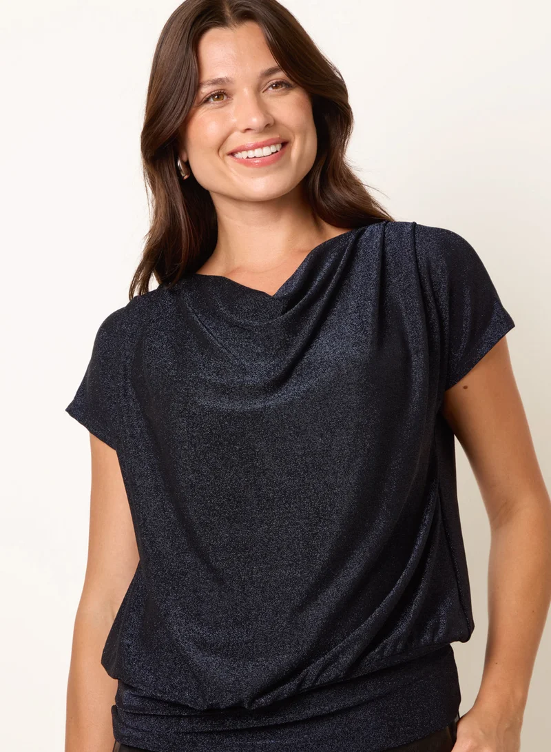 بلو فانيلا Cowl Neck Draped Top