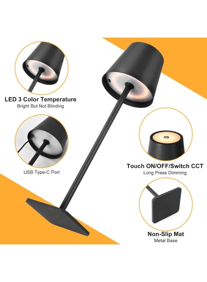 مصباح طاولة لاسلكي من ، مصباح مكتب LED محمول يعمل ببطارية 5000mAh، 3 الوان تعتيم بدون خطوات، للمطعم/غرفة النوم/الحانات/الحفلات الخارجية/التخييم/المقهى، ضوء ليلي (اسود) - Image 4