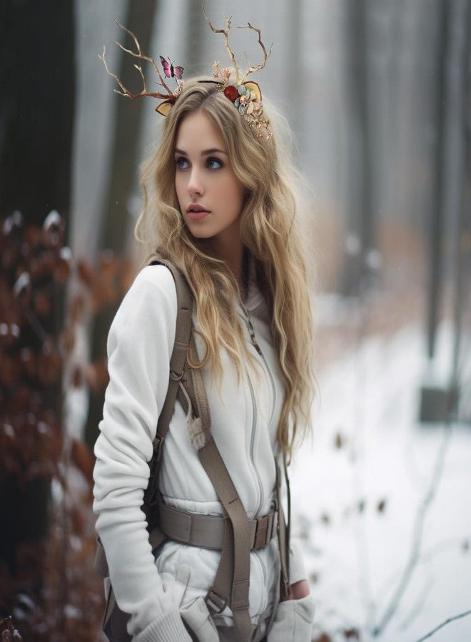 LLinfflr Deer Antler Cat Ear Headband with Flowers for Party Cosplay Costume - Image 2