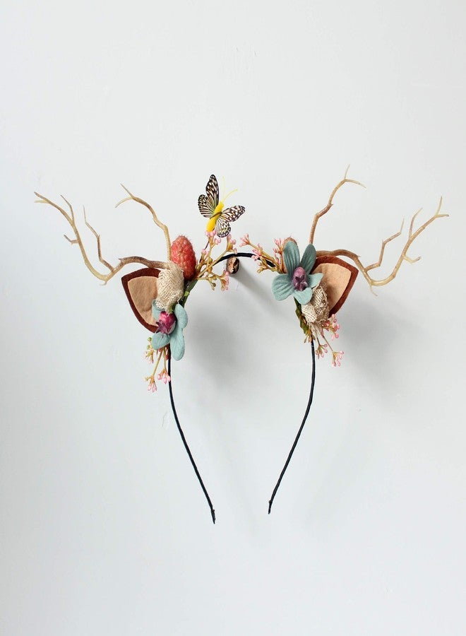 LLinfflr Deer Antler Cat Ear Headband with Flowers for Party Cosplay Costume - Image 3