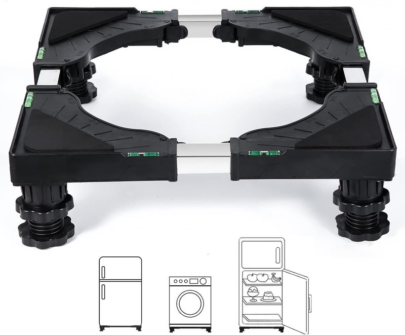 Nefish Mini Fridge Stand Universal Mobile Base Adjustable Refrigerator Stand with 4 Strong Feet Washing Machine Pedestal Multi-Functional Base for Dryer (Black) - Image 1