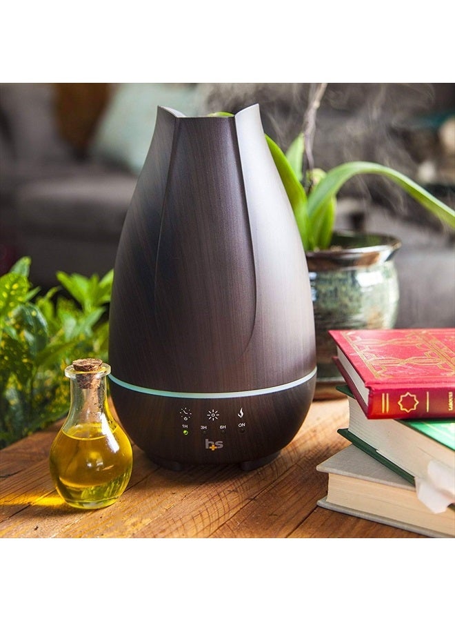 HealthSmart Essential Oil Diffuser, Cool Mist Humidifier and Aromatherapy Diffuser with 500ML Tank Ideal for Large Rooms, Adjustable Timer, Mist Mode and 7 LED Light Colors, Brown  - Image 2