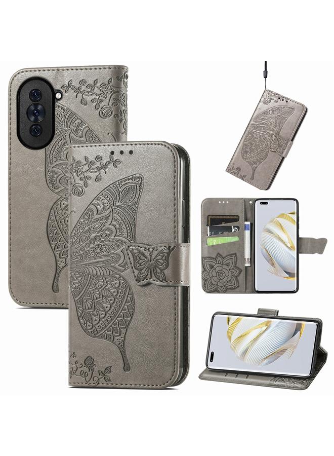 اس-توب جراب لهاتف Huawei Nova 10 Pro مصنوع من الجلد المنقوش بنقشة زهور الفراشة - Image 1