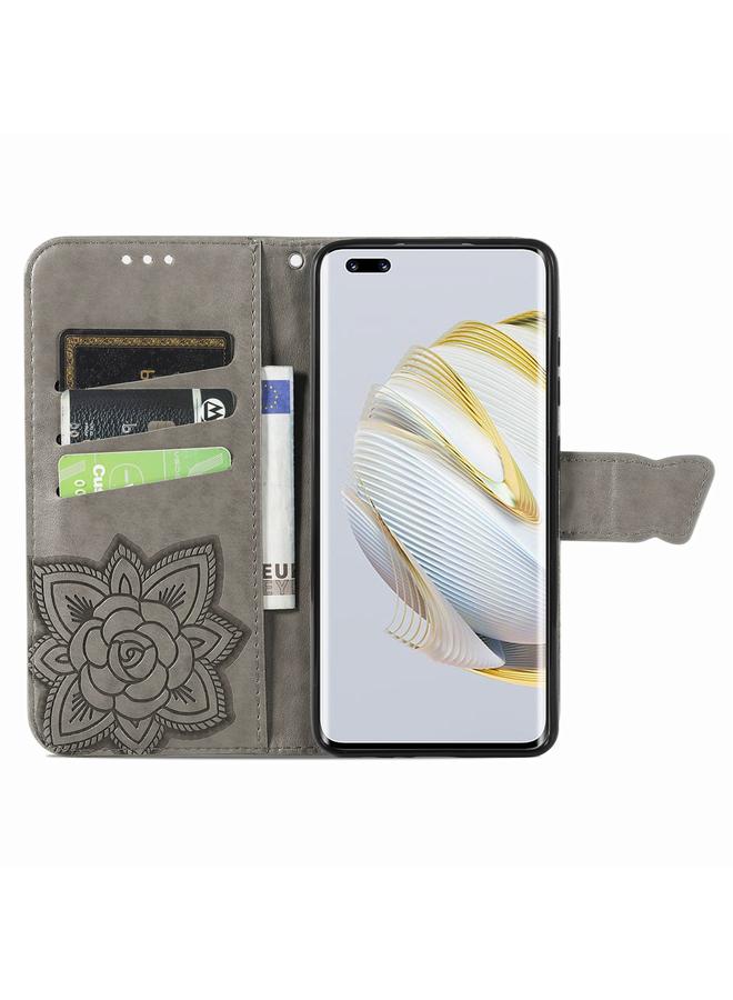 اس-توب جراب لهاتف Huawei Nova 10 Pro مصنوع من الجلد المنقوش بنقشة زهور الفراشة - Image 3