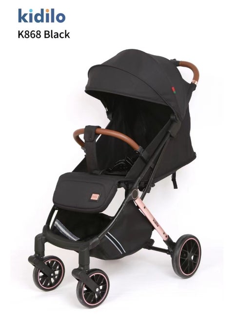 kidilo Travel and Hiking Stroller, Lightweight and Easy to Fold - Black with bag  code (k868)  black