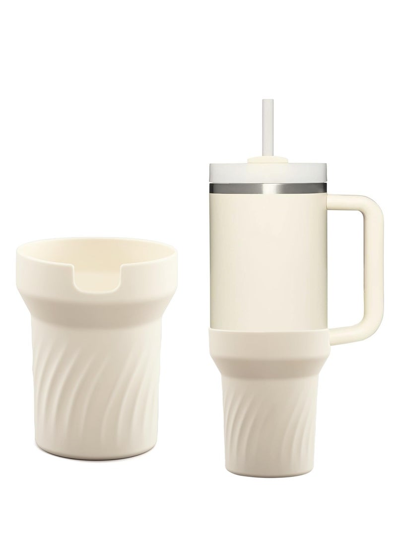 Silicone Boot for Stanley 40oz Tumbler with Handle Silicone Sleeve for Stanley 40oz Protector Boot for Stanley Accessories 40oz/30oz (Cream)  - Image 1