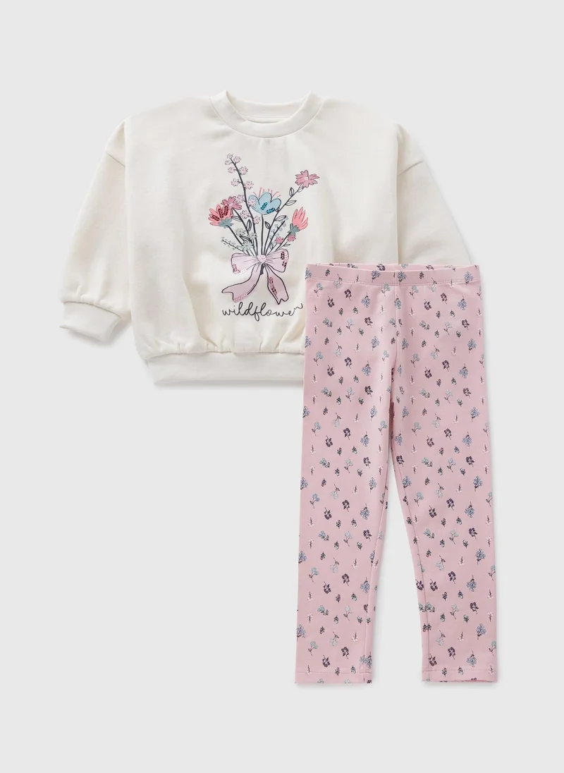 Matalan Girls Cream Floral Sequin Sweatshirt & Leggings Set