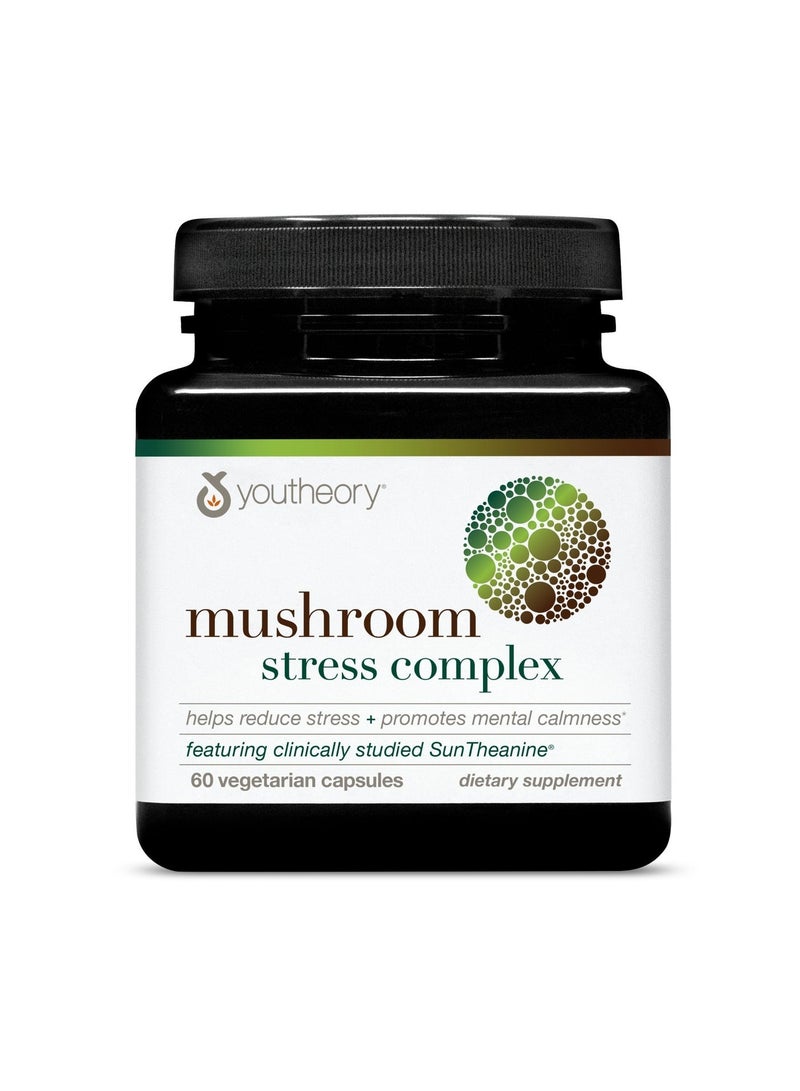 youtheory Mushroom Stress Complex Helps Reduce Stress + Promotes Mental Calmness featuring clinically studied sun theanine 60 Vegetarian Capsules - Image 1