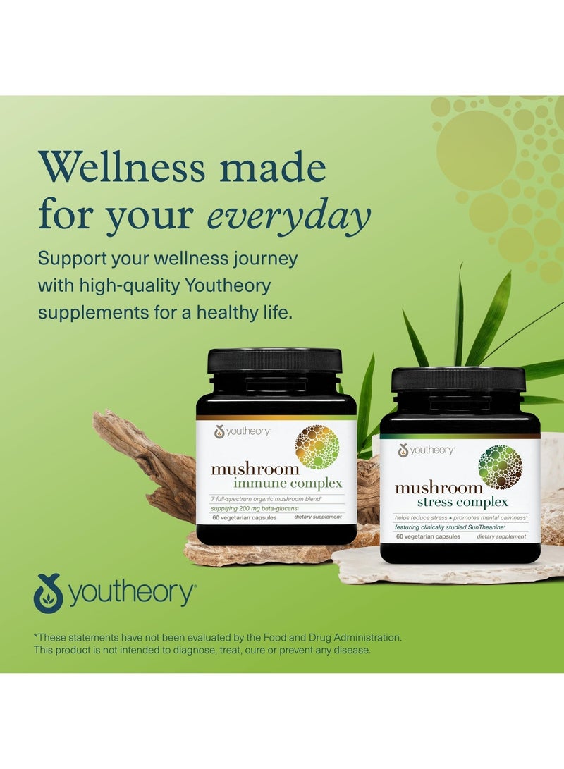 youtheory Mushroom Stress Complex Helps Reduce Stress + Promotes Mental Calmness featuring clinically studied sun theanine 60 Vegetarian Capsules - Image 4