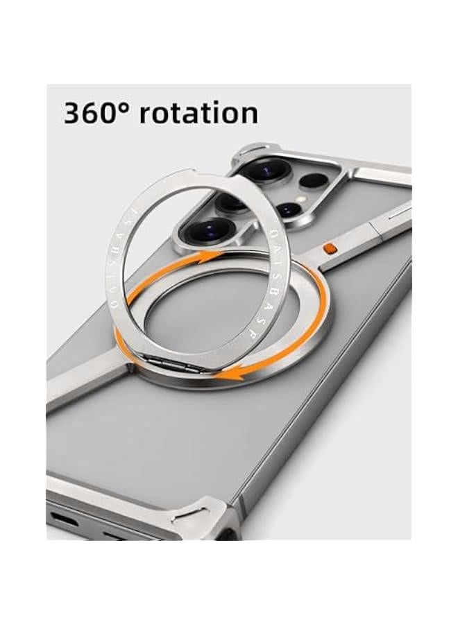 OATSBASF Minimalist Phone Case Compatible with Samsung Galaxy S25 Ultra, 360° Rotation Kickstand Aluminum Metal Frameless Design Bumper Case, Protective Shock Grade Shell, Natural Titanium - Image 4