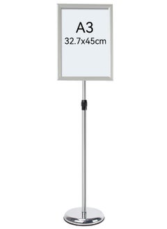 Adjustable Pedestal Sign Holder Poster Stand - 32.7 x 45cm Vertical and Horizontal Sign Stand Displayed Poster Holder - Round Base Sign Stands for Display,Advertisement and Outdoor Sign Holder - Silve