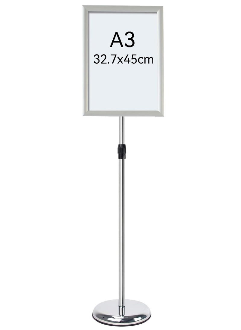 Generic - Adjustable Pedestal Sign Holder Poster Stand - 32.7 x 45cm Vertical and Horizontal Sign Stand Displayed Poster Holder - Round Base Sign Stands for Display,Advertisement and Outdoor Sign Holder - Silve - Image 1