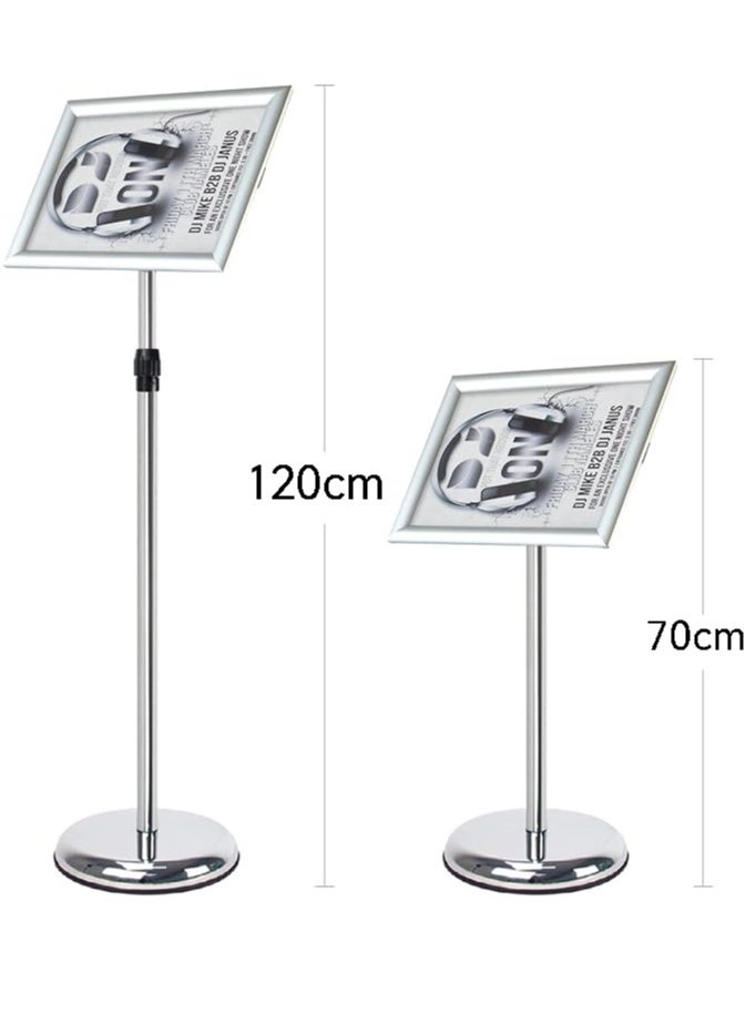 Generic - Adjustable Pedestal Sign Holder Poster Stand - 32.7 x 45cm Vertical and Horizontal Sign Stand Displayed Poster Holder - Round Base Sign Stands for Display,Advertisement and Outdoor Sign Holder - Silve - Image 1