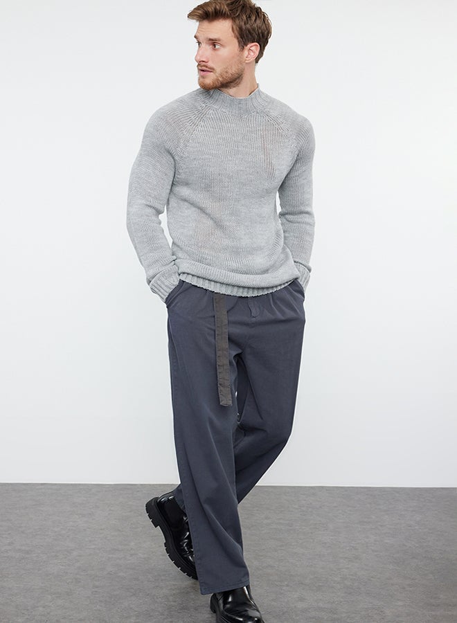 trendyol Gray Slim Fit Half Turtleneck Raglan Sleeve Plain Basic Knitwear Sweater  - Image 1