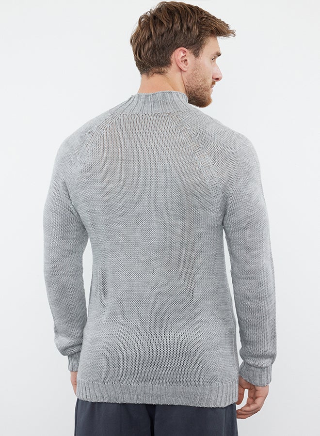 trendyol Gray Slim Fit Half Turtleneck Raglan Sleeve Plain Basic Knitwear Sweater  - Image 5