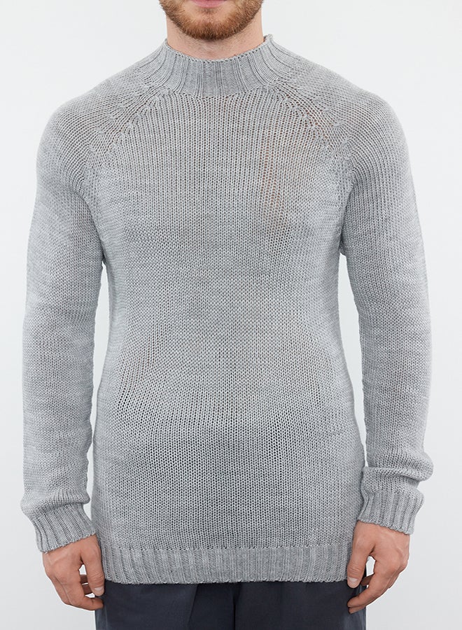trendyol Gray Slim Fit Half Turtleneck Raglan Sleeve Plain Basic Knitwear Sweater  - Image 3