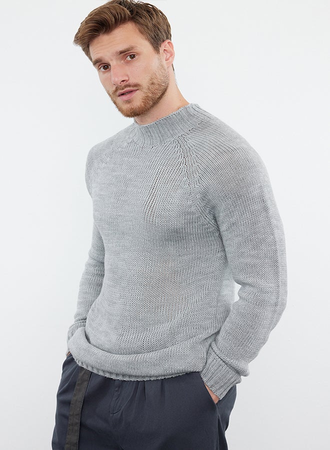 trendyol Gray Slim Fit Half Turtleneck Raglan Sleeve Plain Basic Knitwear Sweater  - Image 2