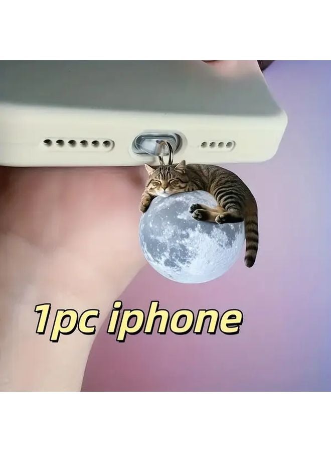 Cute Moon Cat Acrylic Dustproof Plug For IOS Smartphones PMMA Material 1pc - Image 4