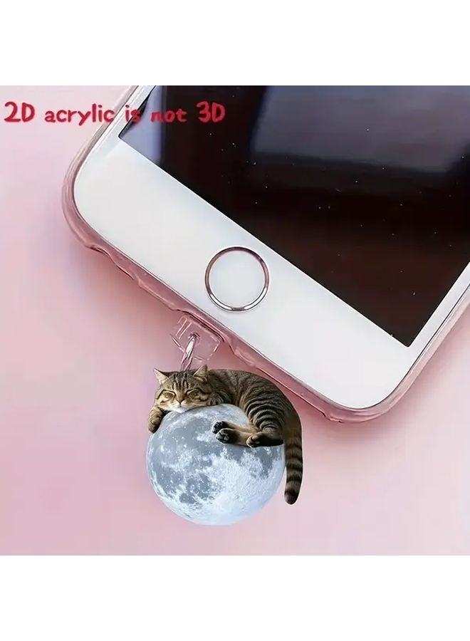 Cute Moon Cat Acrylic Dustproof Plug For IOS Smartphones PMMA Material 1pc - Image 2