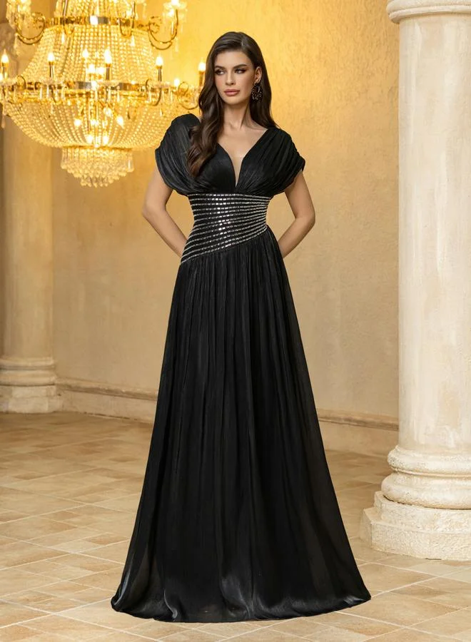Unithorse Black Embellished A-Line Maxi Evening Dress
