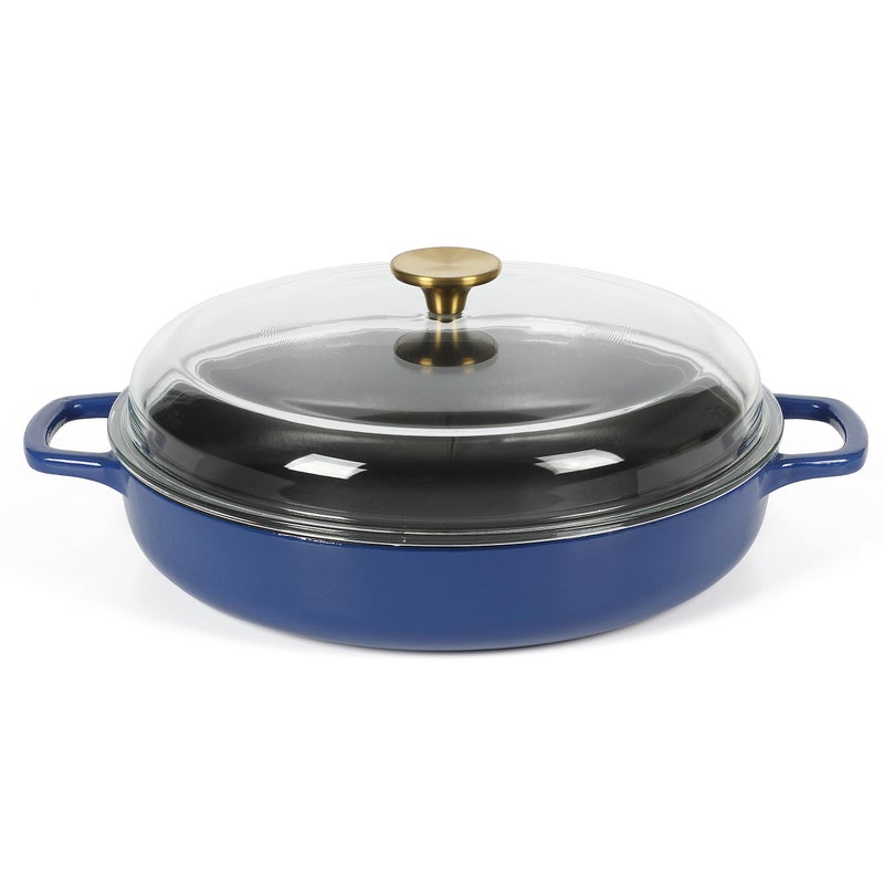 Sur La Table Kitchen Essentials Supper Club 3.75 Quart Enamel Cast Iron All In One Multi-Purpose Non-Toxic Nonstick Braiser Pan W/Borosilicate Glass Lid - Blue - Image 1