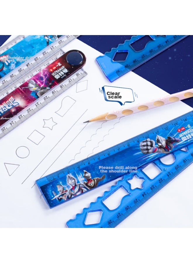 One Is Yizheng Ruler, Stationery Multi-functional Folding Ruler, For Primary School Students, Line Drawing, Multi-functional, Children's Cartoon, High Aesthetic Value, Drawing And Measurement, Ultraman Four-piece Set, Yz7175 - Image 1