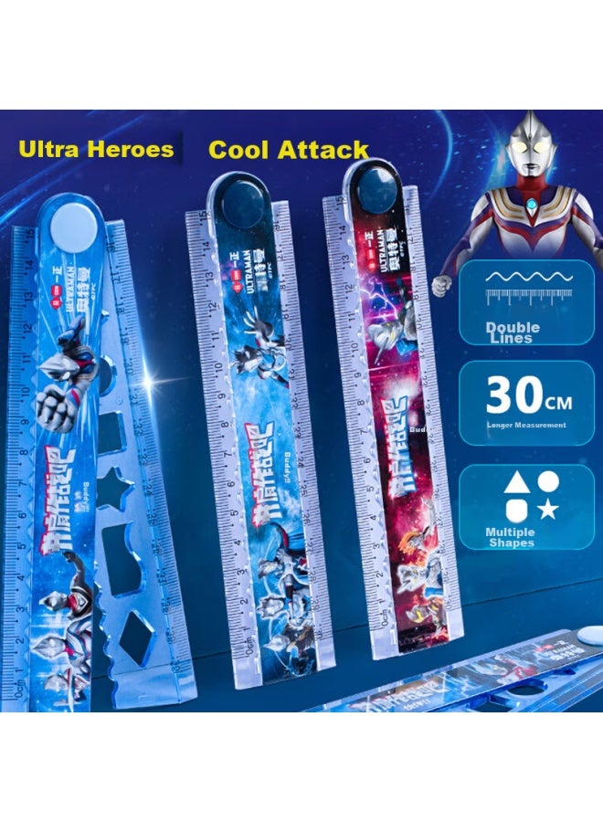 One Is Yizheng Ruler, Stationery Multi-functional Folding Ruler, For Primary School Students, Line Drawing, Multi-functional, Children's Cartoon, High Aesthetic Value, Drawing And Measurement, Ultraman Four-piece Set, Yz7175 - Image 2