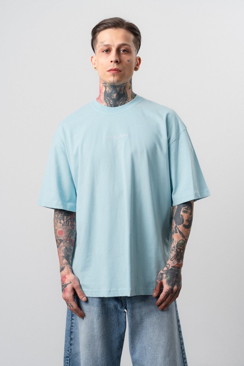 RESPIRE Men's Refined Printed Oversize T-Shirt Baby Blue - Image 2