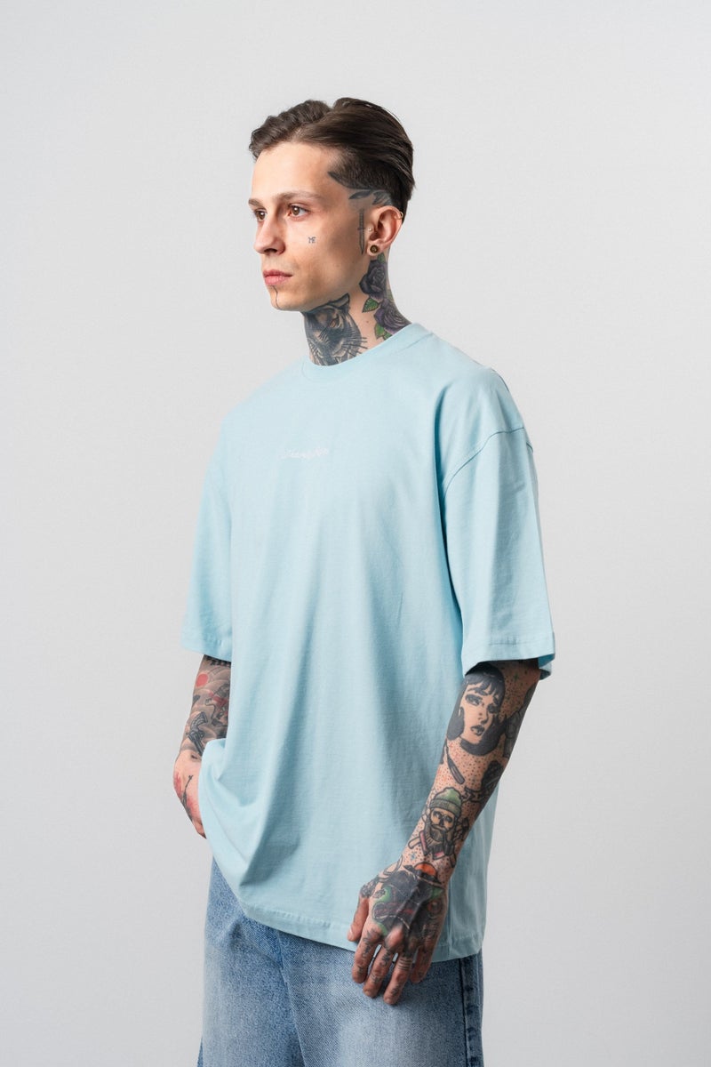 RESPIRE Men's Refined Printed Oversize T-Shirt Baby Blue - Image 3