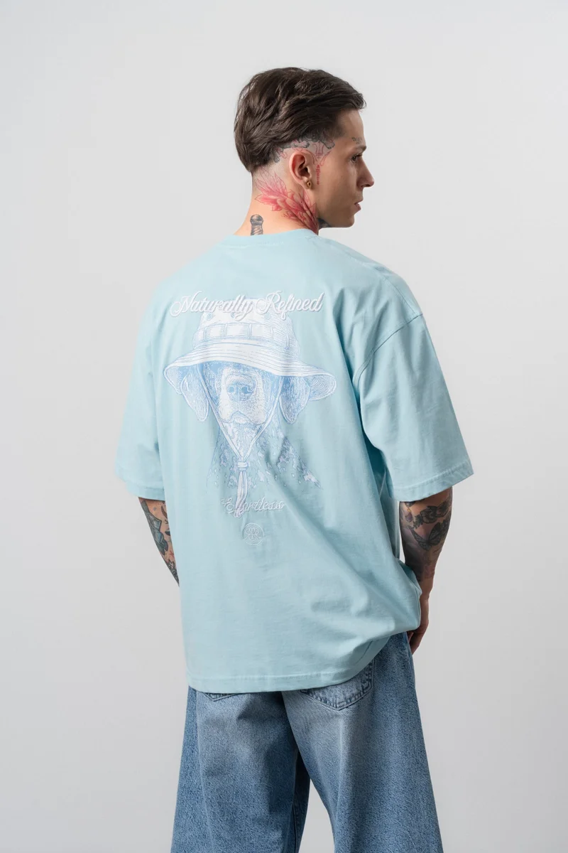 Respire Men's Refined Printed Oversize T-Shirt Baby Blue