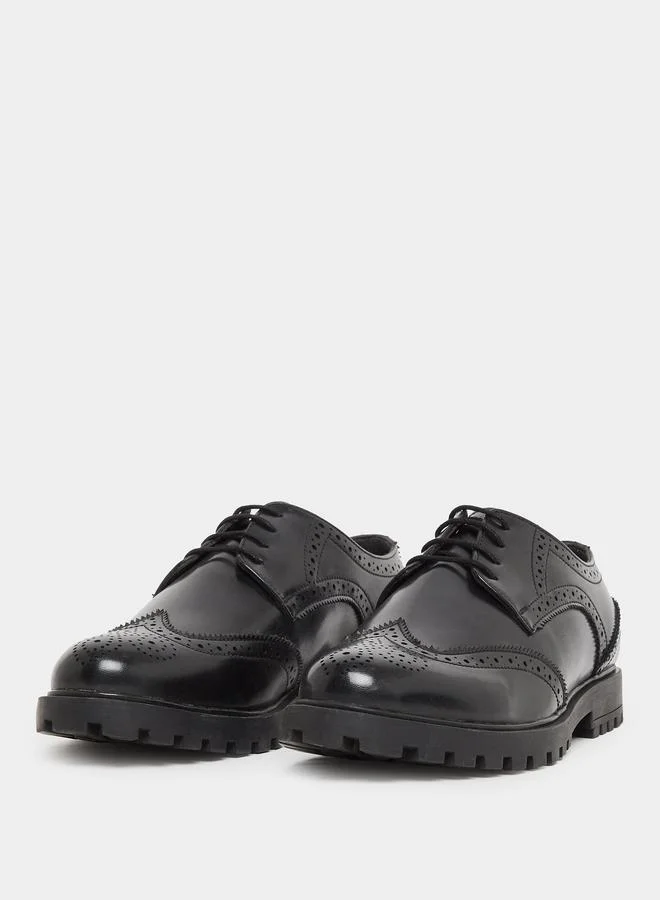 ستايلي Styli Plain Wingtip Lace-Up Brogue Shoes