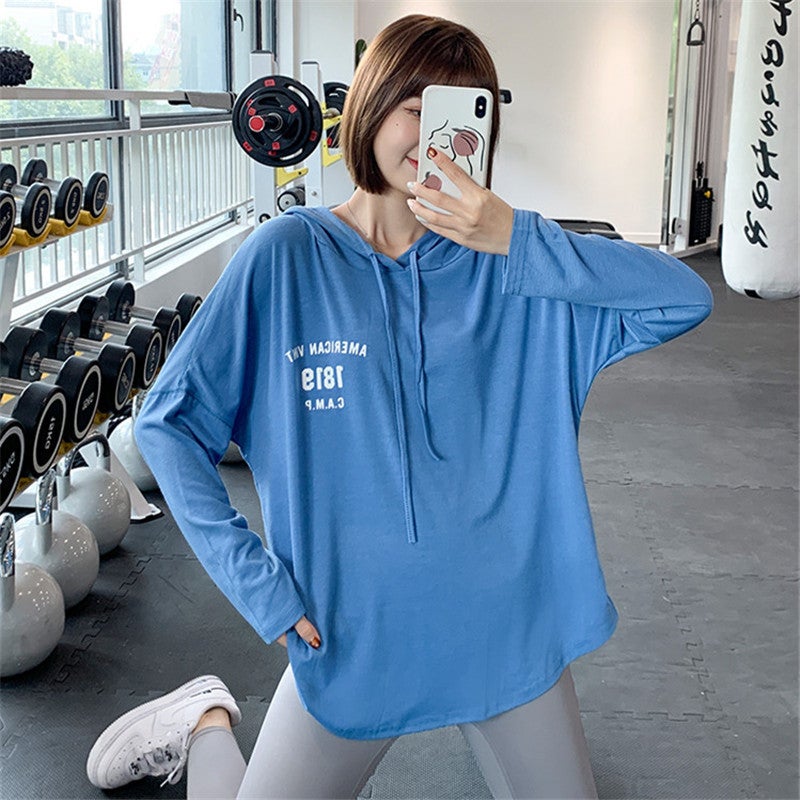 Generic Sports Sweater Coat Womens Loose Quick-drying T-shirt Running Hoodie Slim Look Fitness Clothes Yoga Clothes Long Sleeve Top Blue long sleeve 212 "regular] 