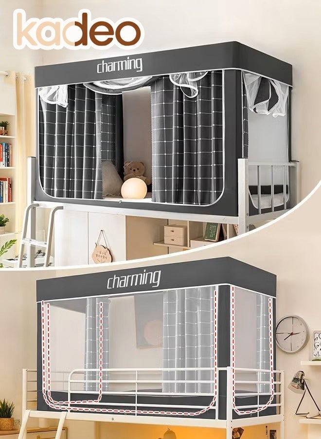kadeo Dorm Bunk Bed Curtains, Breathable Single Sleeper Bed Canopy Tents, Blackout Bed Tent Curtain with Mosquito Net and Bracket, Unisex Student Sleep Privacy Protection190*90*110CM - Image 1