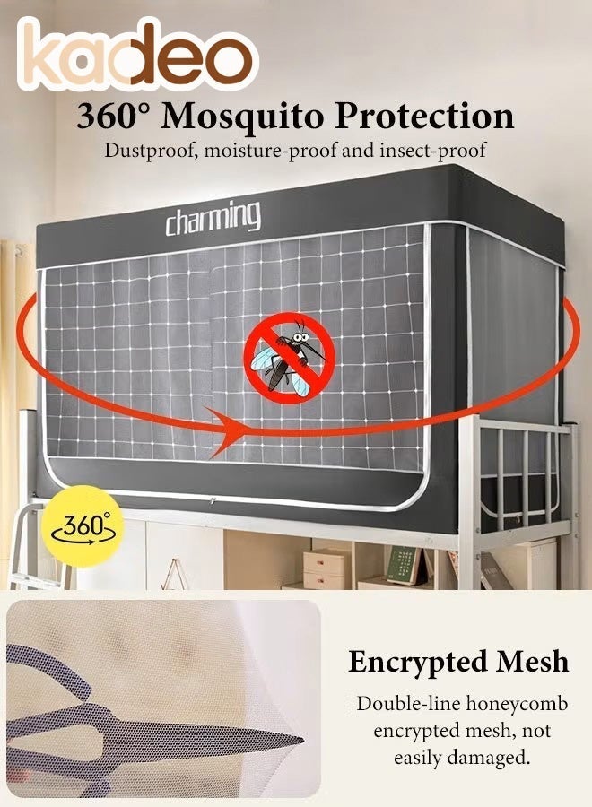 kadeo Dorm Bunk Bed Curtains, Breathable Single Sleeper Bed Canopy Tents, Blackout Bed Tent Curtain with Mosquito Net and Bracket, Unisex Student Sleep Privacy Protection190*90*110CM - Image 4