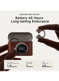 KASTWAVE Open Ear Clip Headphones, Wireless Earbuds Bluetooth 5.4, Sport Clip-on Earphones, Light-Weight Headphones, with 4HD Mics, 65H Playtime & LED Display, Compatible with Android iOS/Samsung, Brown  - Image 3