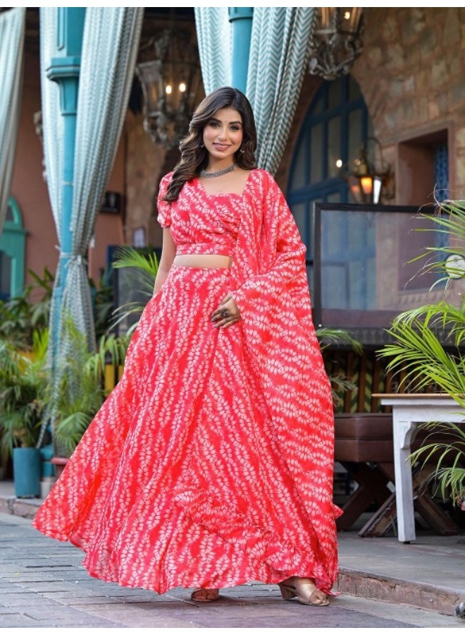 AKS Red Kota Doria Lehenga Choli with One-Shoulder Blouse  - Image 2