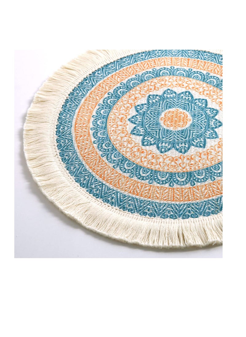 Excefore - Boho Round Place Mats, 4 Pcs 13 inch Colorful Tassel Woven Placemats, Heat Resistant Burlap Blue Fringe Placemat/Tablemats, Washable Circle Placemats, for Table, Dinner, Wedding, Home Decoration - Image 1