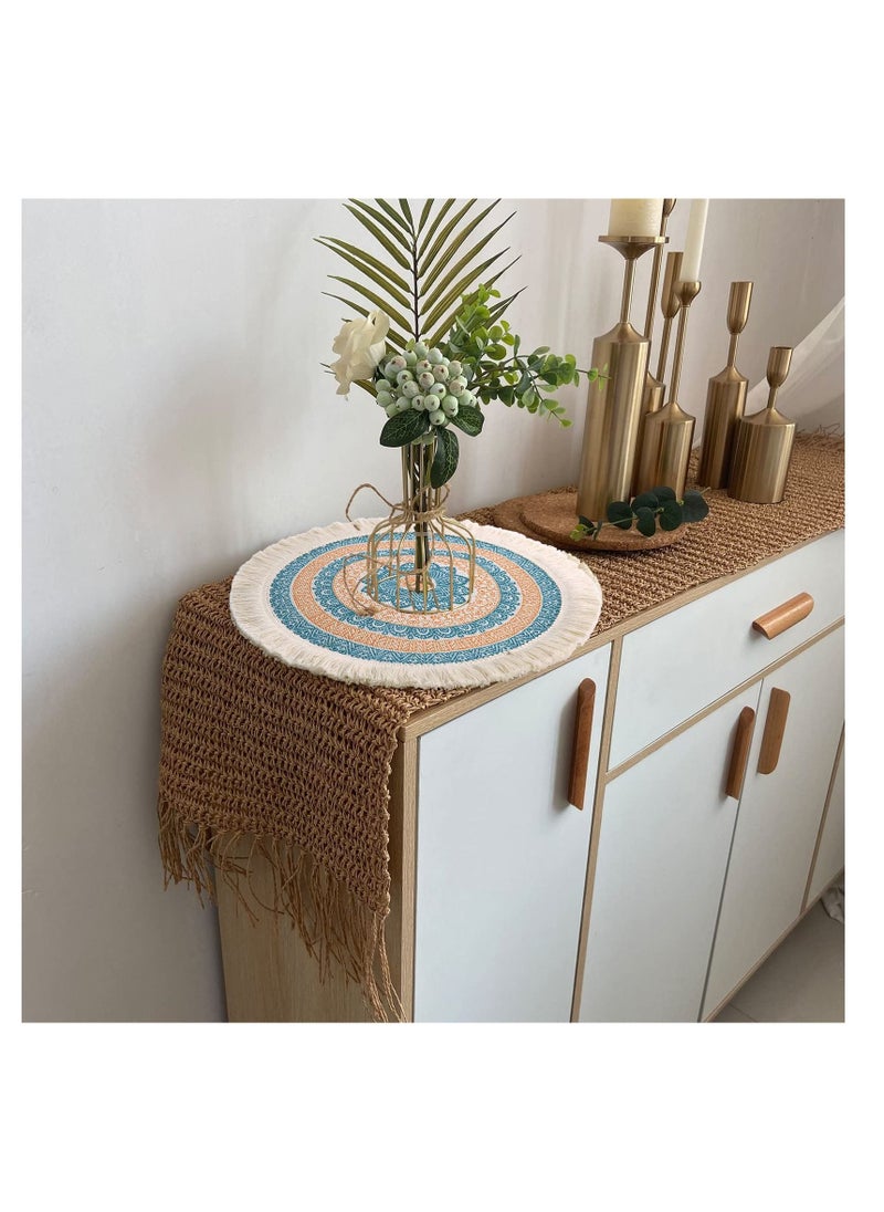 Excefore - Boho Round Place Mats, 4 Pcs 13 inch Colorful Tassel Woven Placemats, Heat Resistant Burlap Blue Fringe Placemat/Tablemats, Washable Circle Placemats, for Table, Dinner, Wedding, Home Decoration - Image 1