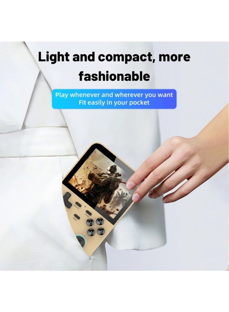 D007 Handheld Game Console with Linux System, Dual 3D Joystick System, Retro Games Console with 10000+ Classic Games, Handheld Emulator Console， Built-in 128G Memory Card (Yellow)